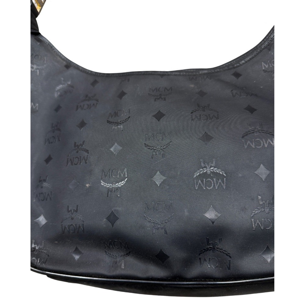Vintage MCM Monogram Shoulder Bag Black Leather Hobo Style Logo - Picture 5 of 16